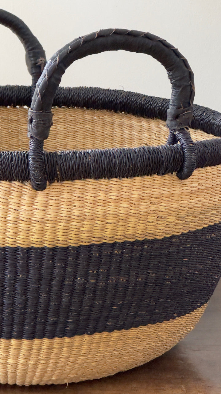 Plump Handwoven Everything Basket, Black Stripe, alternate view