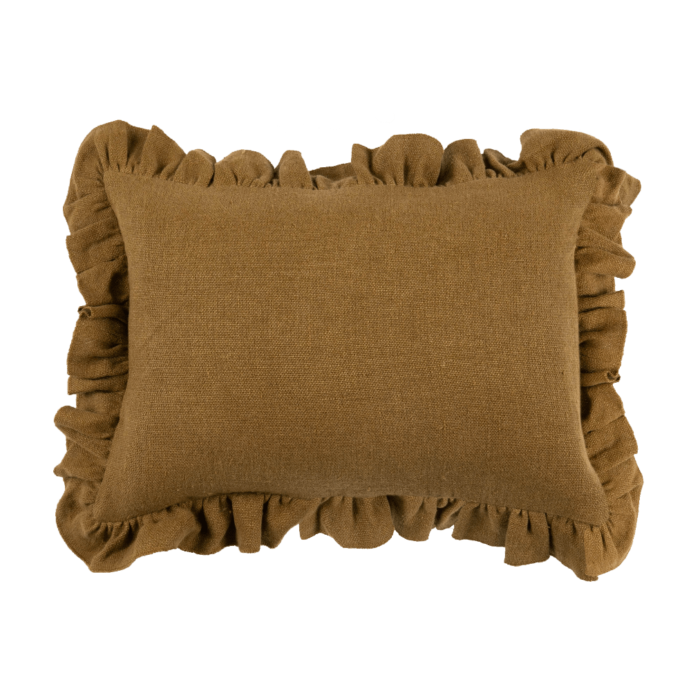 Anita Linen Pillow Cover, Mustard Ruffled
