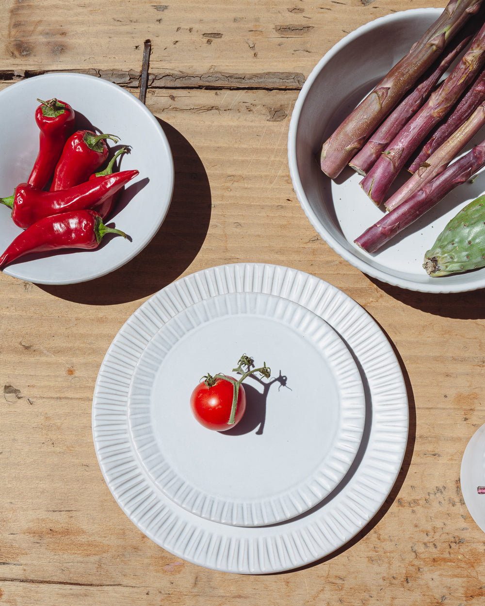 Carved Matte White Ceramic Salad Plates, Set of 4, view 5