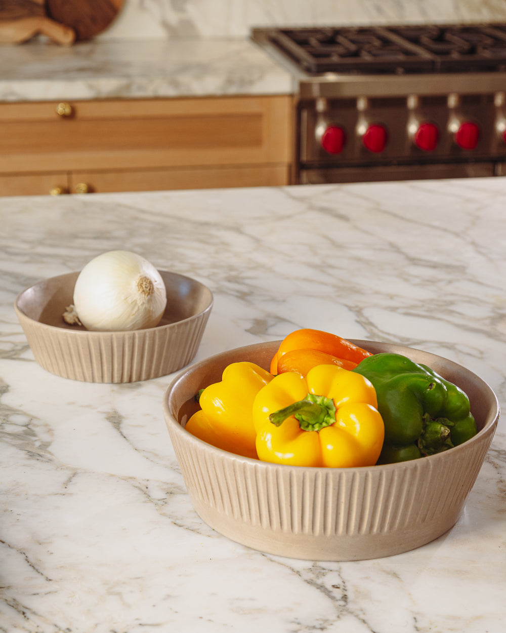 Carved Clay-Toned Ceramic Serving Bowl, 9.5 in, alternate view