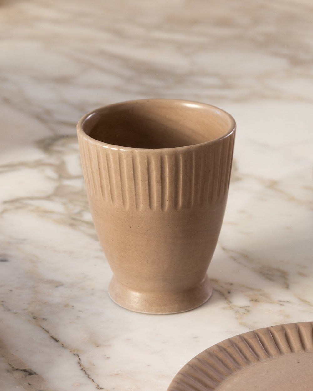 Hand-Carved Clay-Toned Ceramic Tumbler, detail view