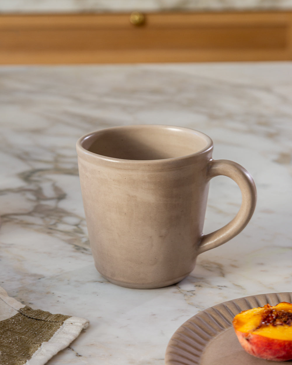 Oval Clay-Toned Ceramic Mug, detail view