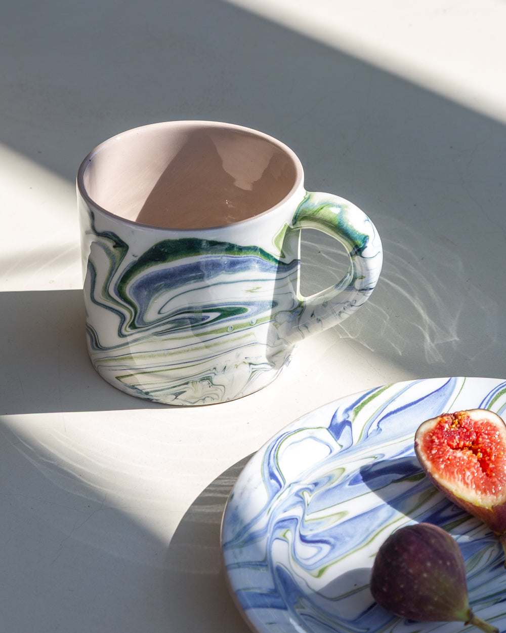 Marbled Ocean Blue Ceramic Mug, detail view