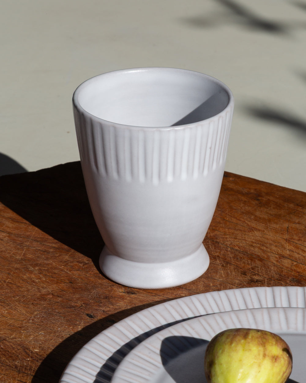 Hand-Carved Matte White Ceramic Tumbler, alternate view