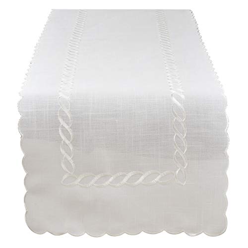 Wave Embroidered Linen Blend Tablecloth, view 5