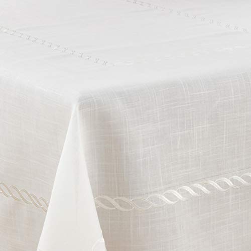 Wave Embroidered Linen Blend Tablecloth
