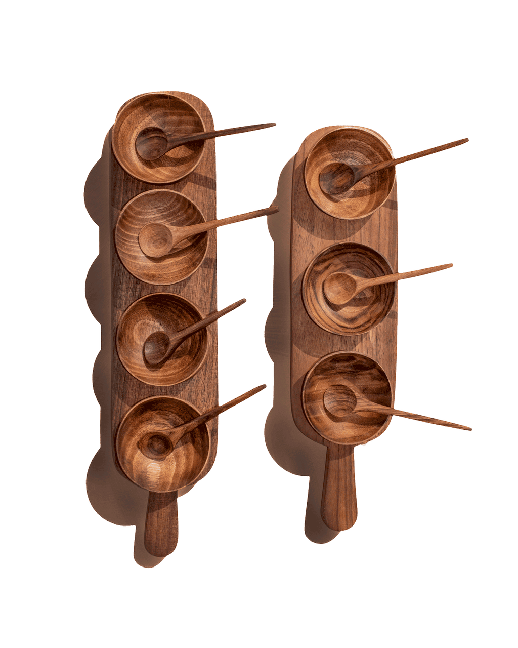 Carved Walnut Four Condiment Serving Tray, detail view
