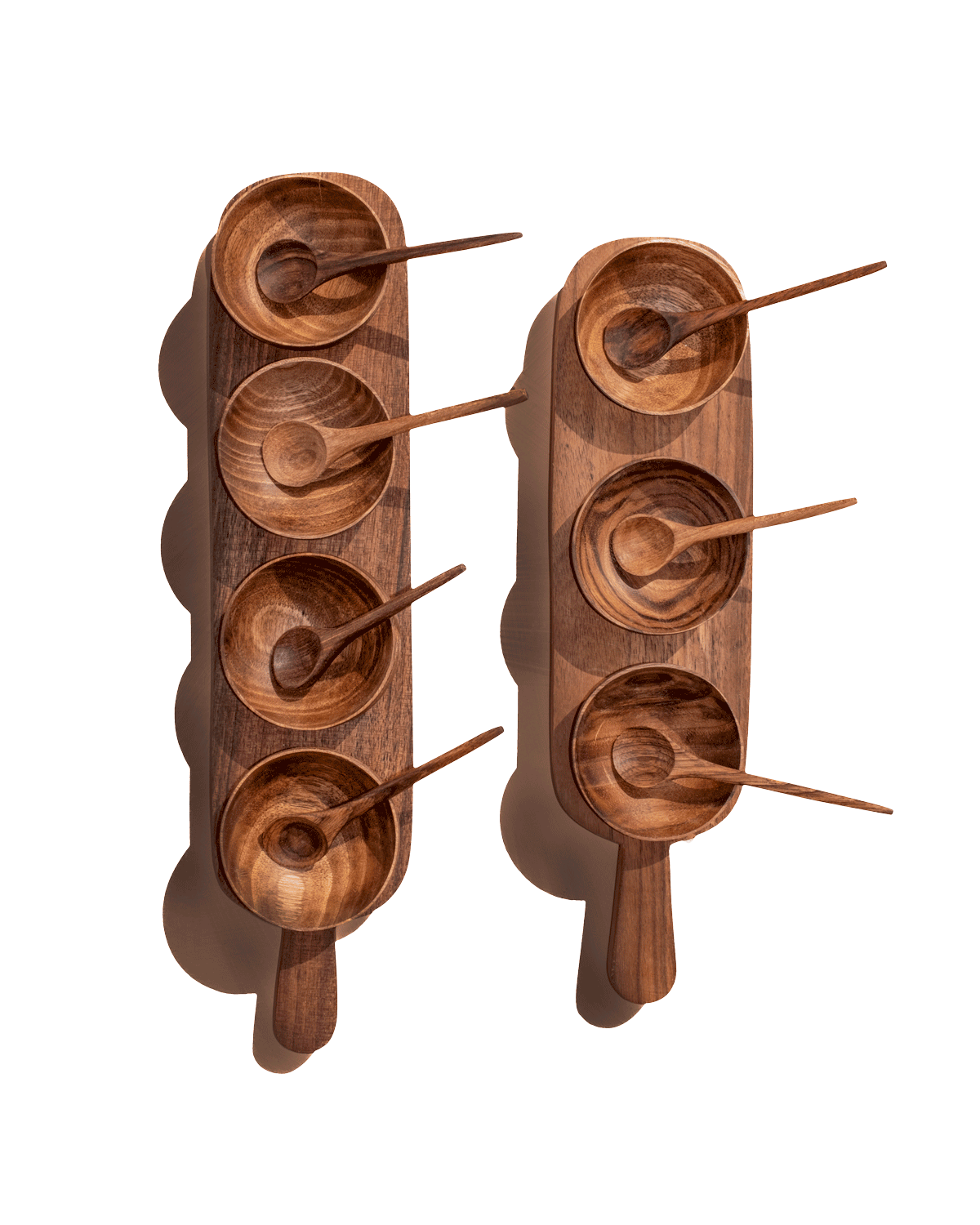 Carved Walnut Four Condiment Serving Tray, detail view