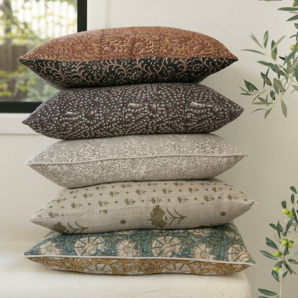 Marisa Block Print Pillow Cover, Noir on Natural, alternate view