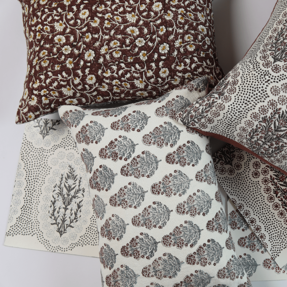 Inaya Linen Floral Pillow Cover, Ruby on White, alternate view