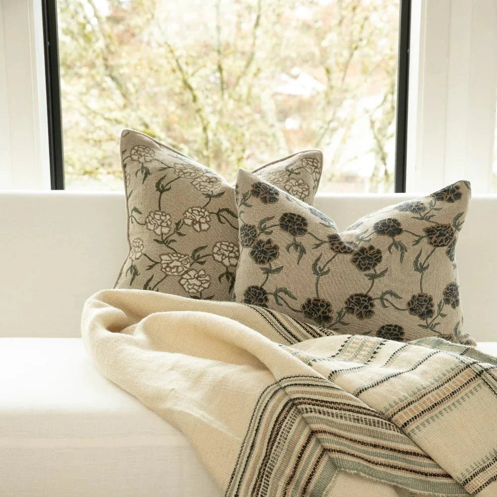 Maria Linen Floral Pillow Cover, Indigo, alternate view