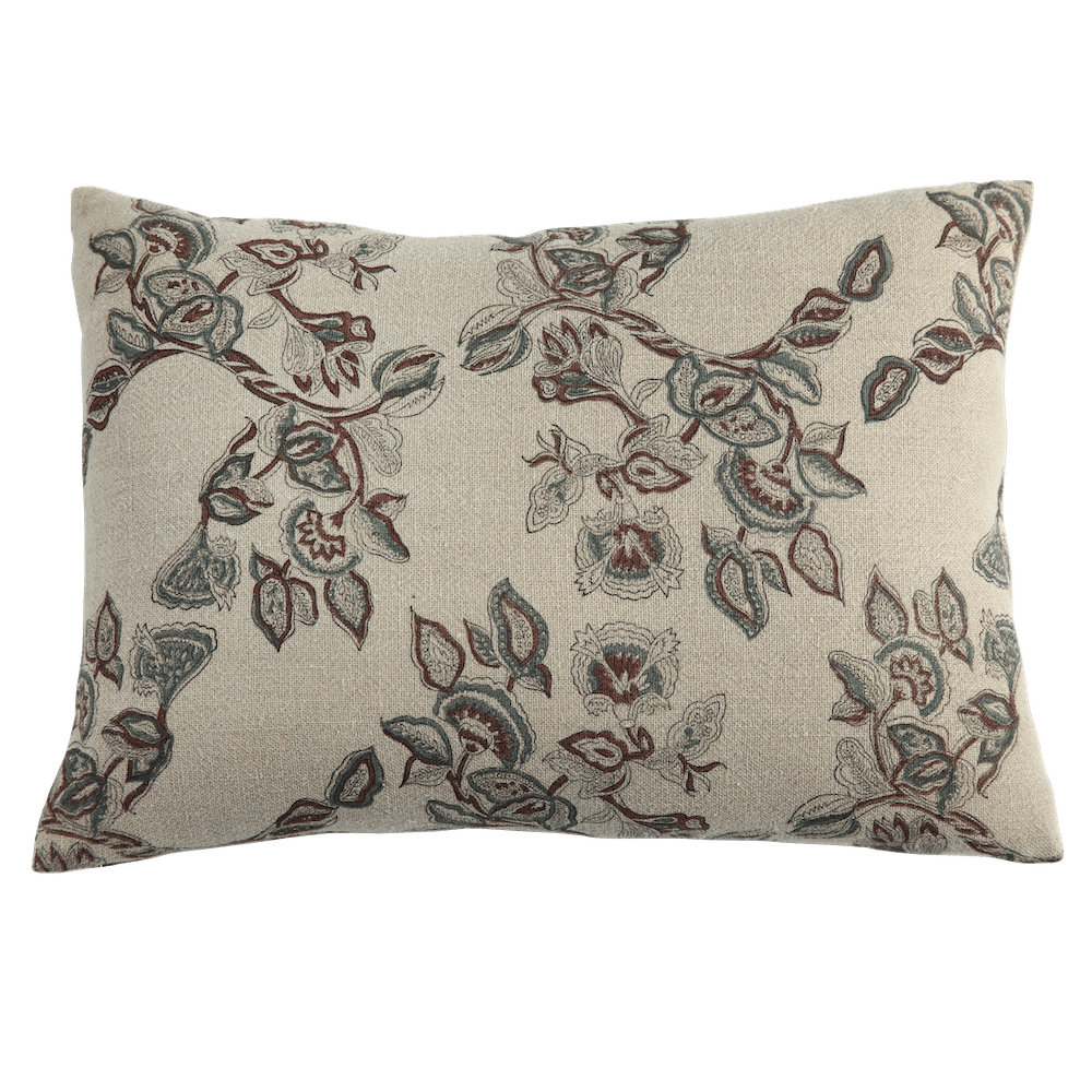 Mira Linen Floral Pillow Cover, Teal