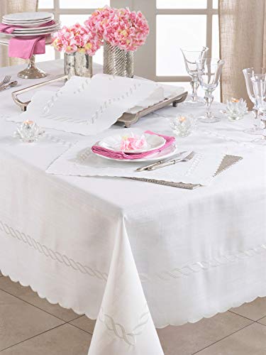 Wave Embroidered Linen Blend Tablecloth, another angle