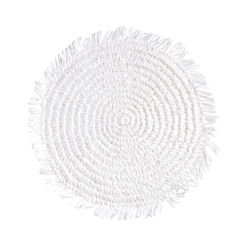 Raffia Fringe Round Placemats, Black, Set of 4