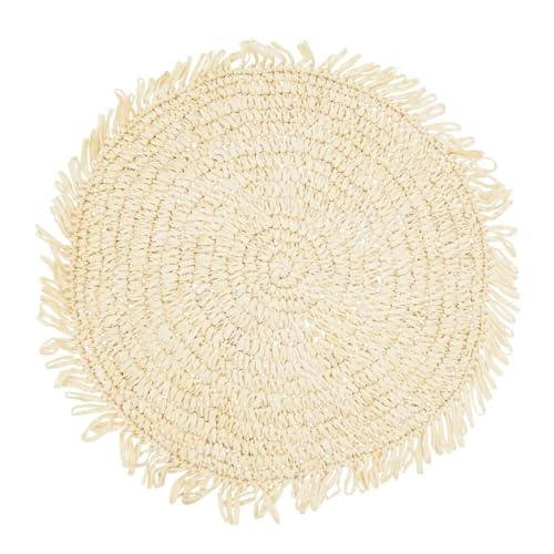 Raffia Fringe Round Placemats, Black, Set of 4