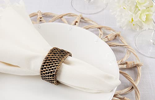 Woven Rattan Oval Napkin Rings, White, Set of 4