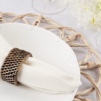 Woven Rattan Oval Napkin Rings, White, Set of 4