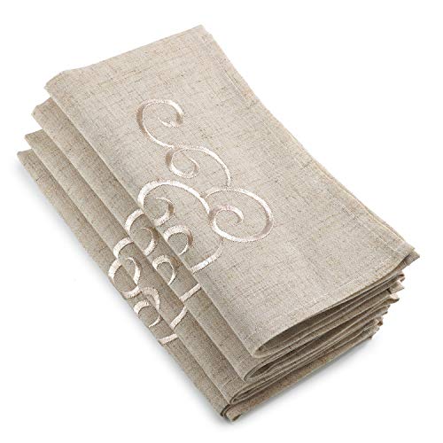 Scroll Embroidered Linen Blend Tablecloth, detail view