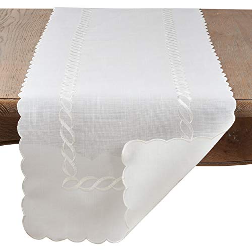 Wave Embroidered Linen Blend Tablecloth, alternate view
