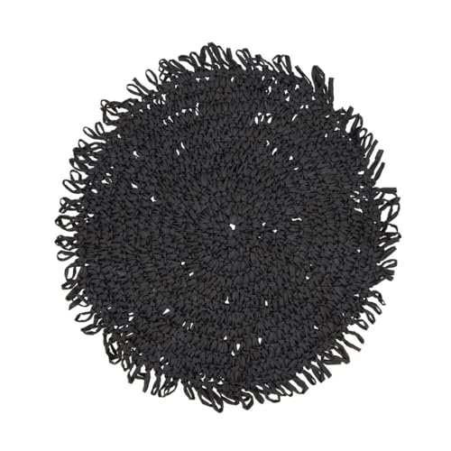 Raffia Fringe Round Placemats, Black, Set of 4, detail view