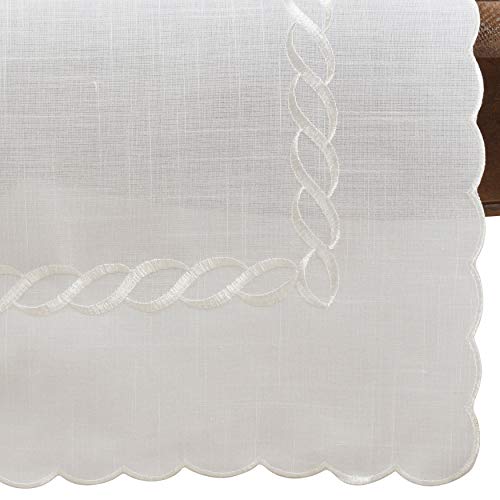 Wave Embroidered Linen Blend Tablecloth, detail view