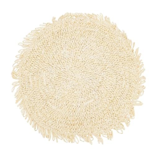 Raffia Fringe Round Placemats, Black, Set of 4