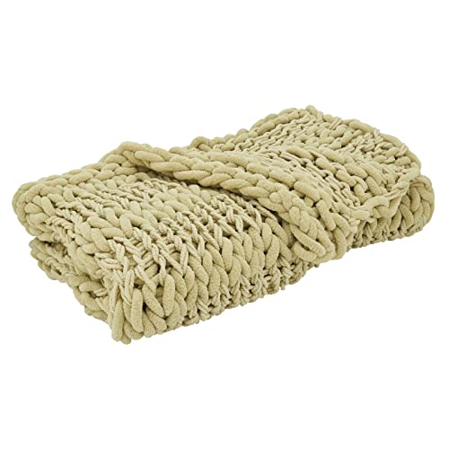 Chunky Cable Knit Throw, White, detail view