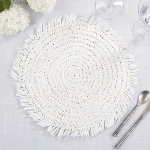 Raffia Fringe Round Placemats, Black, Set of 4