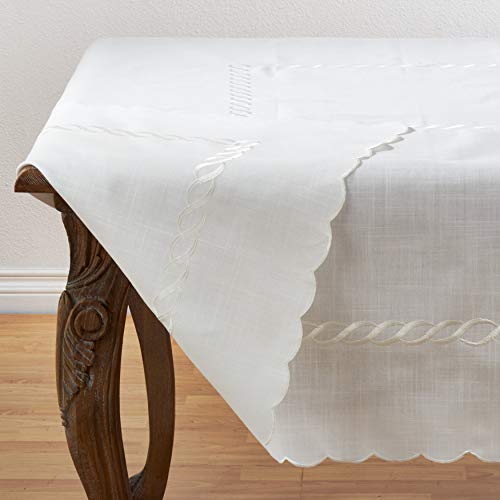 Wave Embroidered Linen Blend Tablecloth