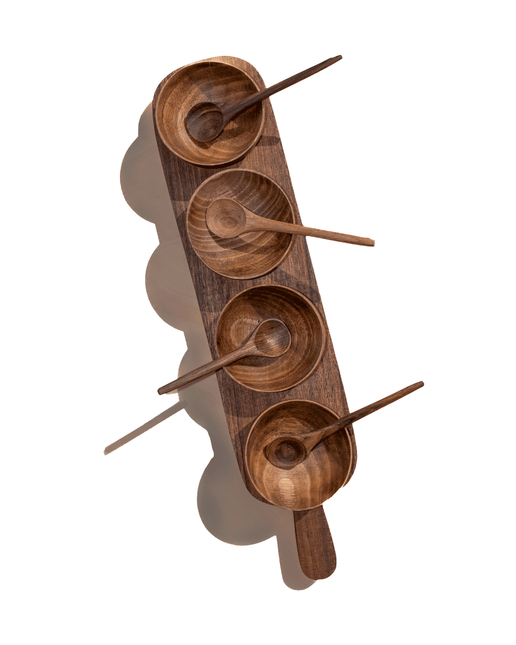 Carved Walnut Four Condiment Serving Tray, view 5