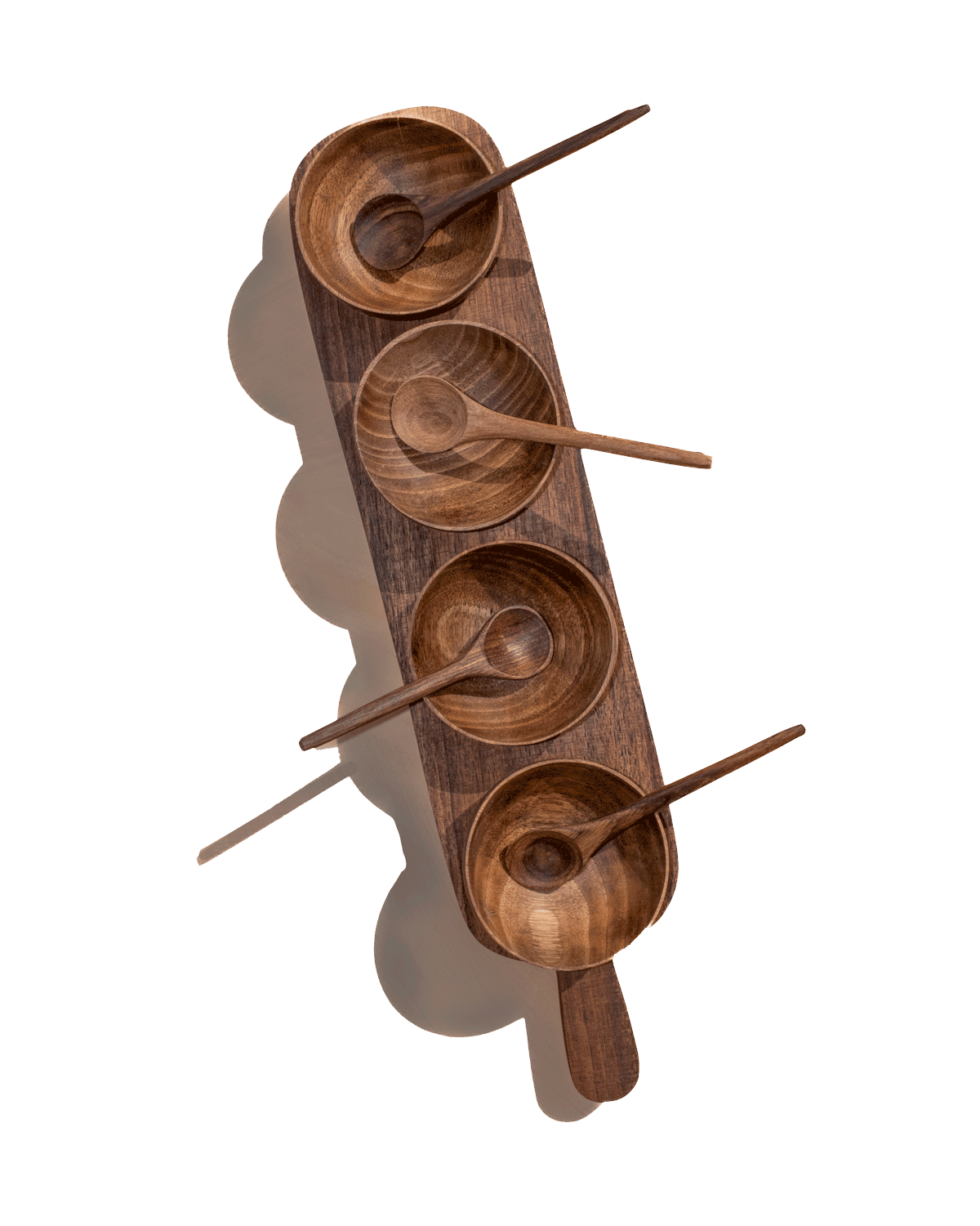 Carved Walnut Four Condiment Serving Tray, view 5