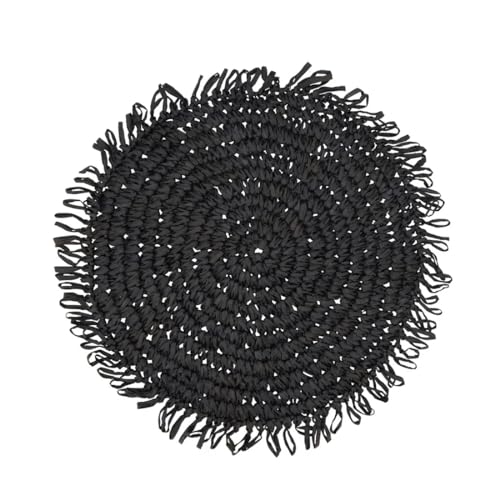 Raffia Fringe Round Placemats, Black, Set of 4, another angle