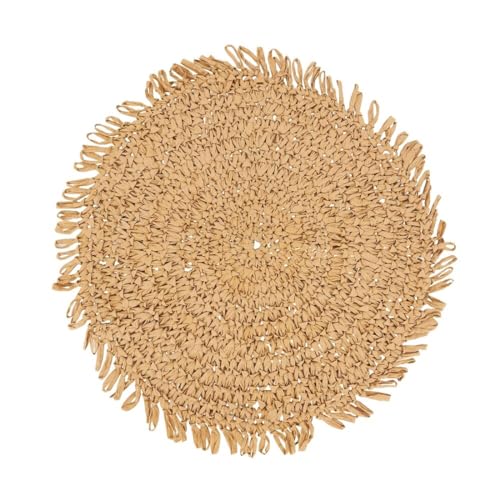 Raffia Fringe Round Placemats, Black, Set of 4