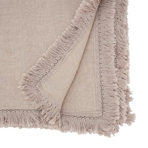 Stonewashed Linen Fringe Tablecloth, Ivory