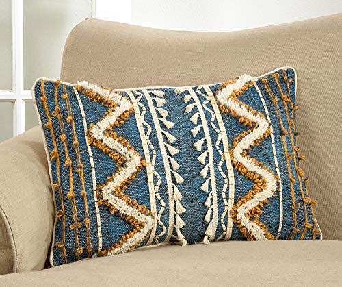 Block Print Tufted Cotton Accent Pillow, another angle
