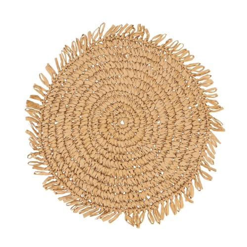 Raffia Fringe Round Placemats, Black, Set of 4