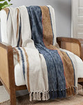 Striped Cotton Throw with Tassels, Navy