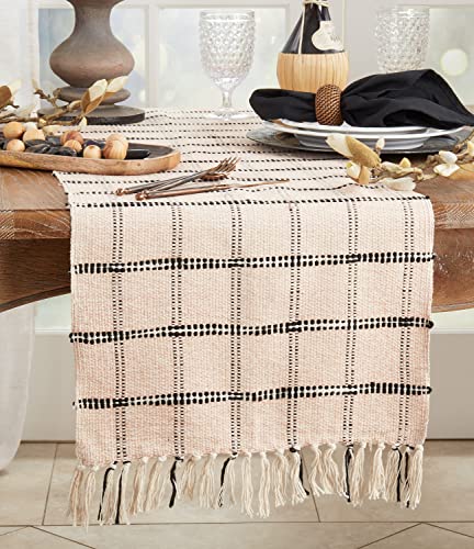 Woven Checker Tassel Table Runner, Natural, alternate view