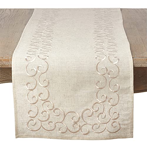 Scroll Embroidered Linen Blend Tablecloth