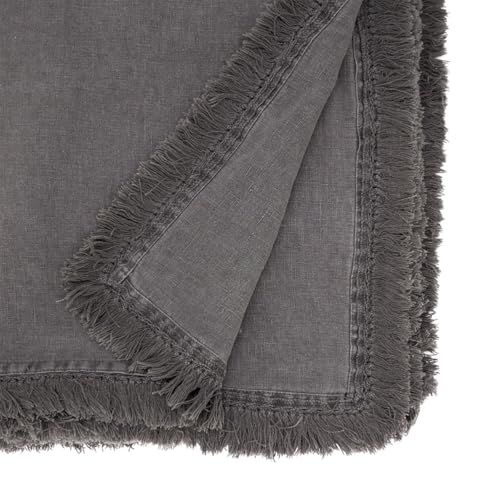 Stonewashed Linen Fringe Tablecloth, Ivory