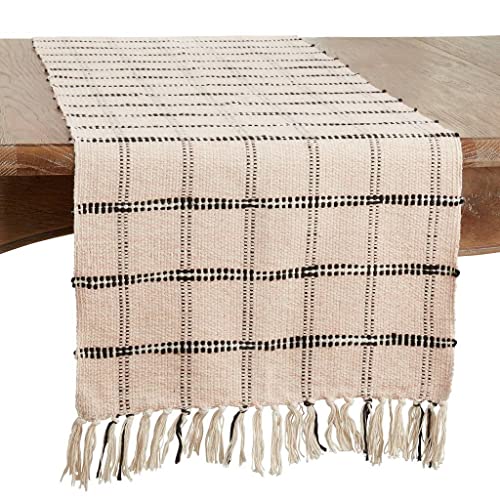 Woven Checker Tassel Table Runner, Natural