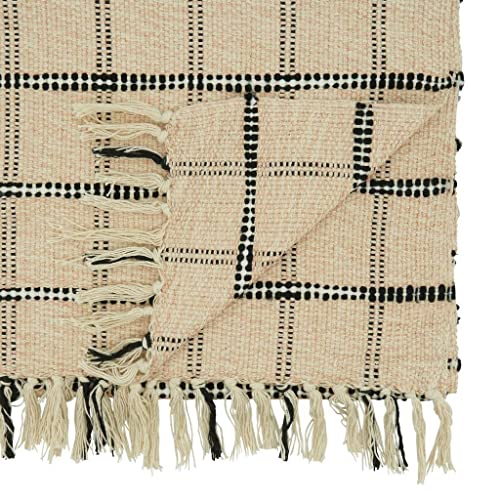 Woven Checker Tassel Table Runner, Natural, detail view