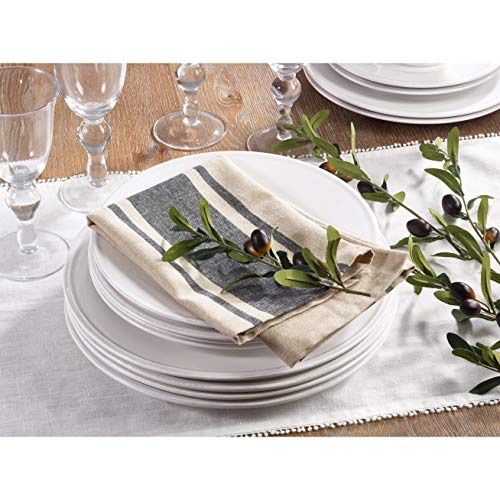 Banded Stripe Cotton Tablecloth, Natural, detail view