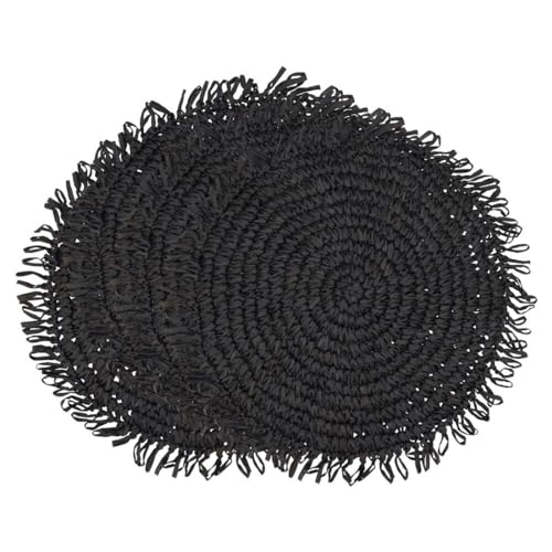 Raffia Fringe Round Placemats, Black, Set of 4, view 5