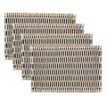 Set of four matching woven stitch placemats in black and natural, overlapped diagonally to show the striped weave