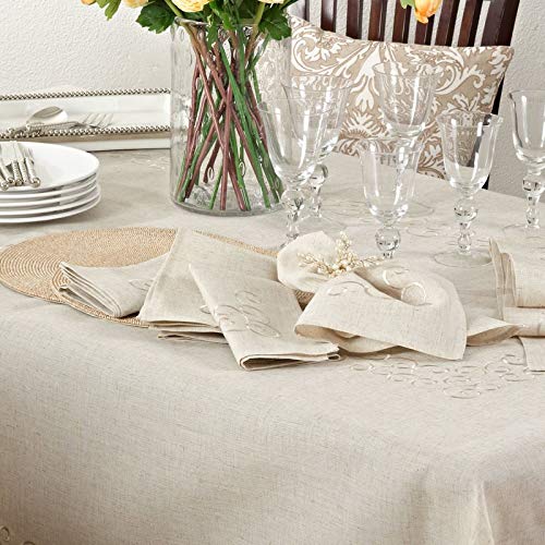 Scroll Embroidered Linen Blend Tablecloth, view 7