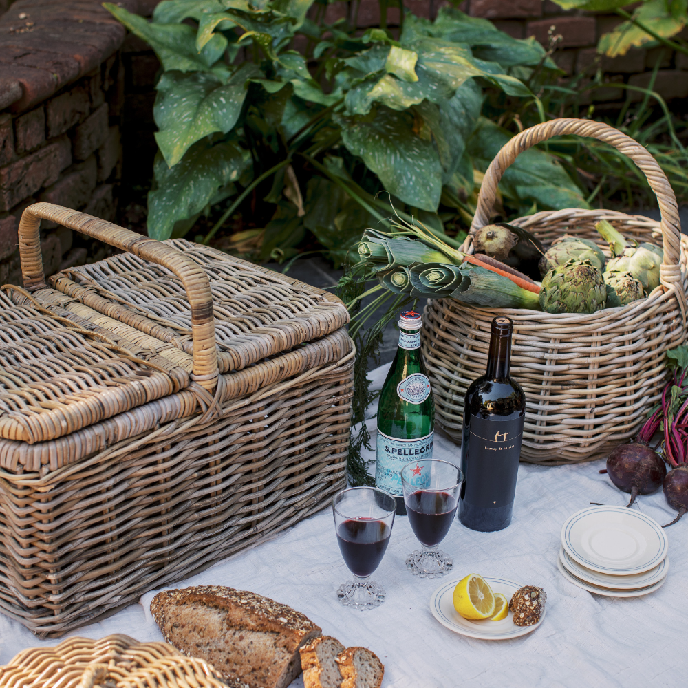 Rattan Picnic Basket with Leather Strap, alternate view
