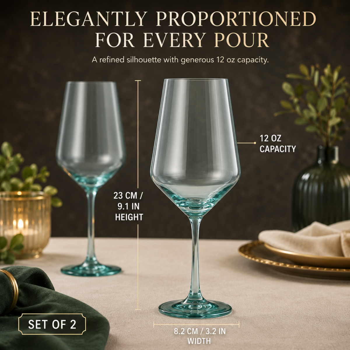 Tonal Stemmed Wine Glasses, Forest Green, Set of 2, view 5