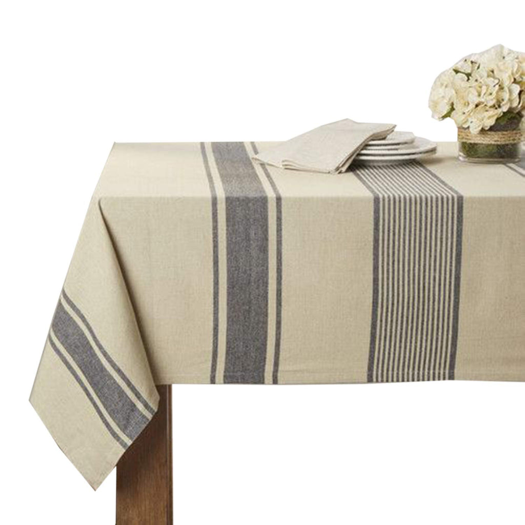 Banded Stripe Cotton Tablecloth, Natural