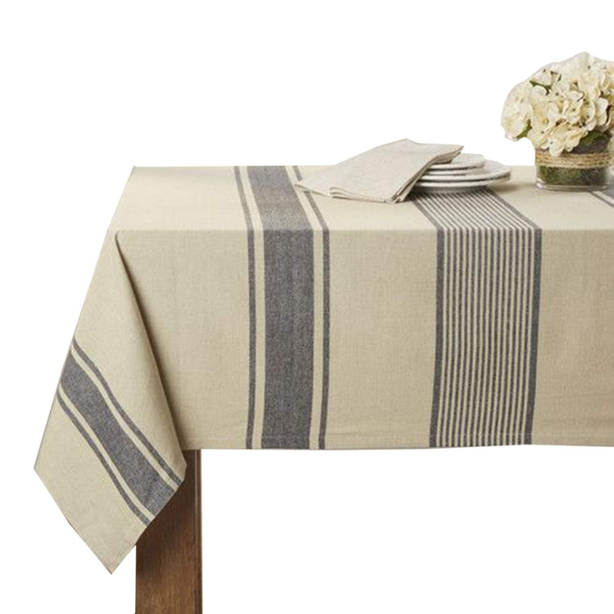 Banded Stripe Cotton Tablecloth, Natural